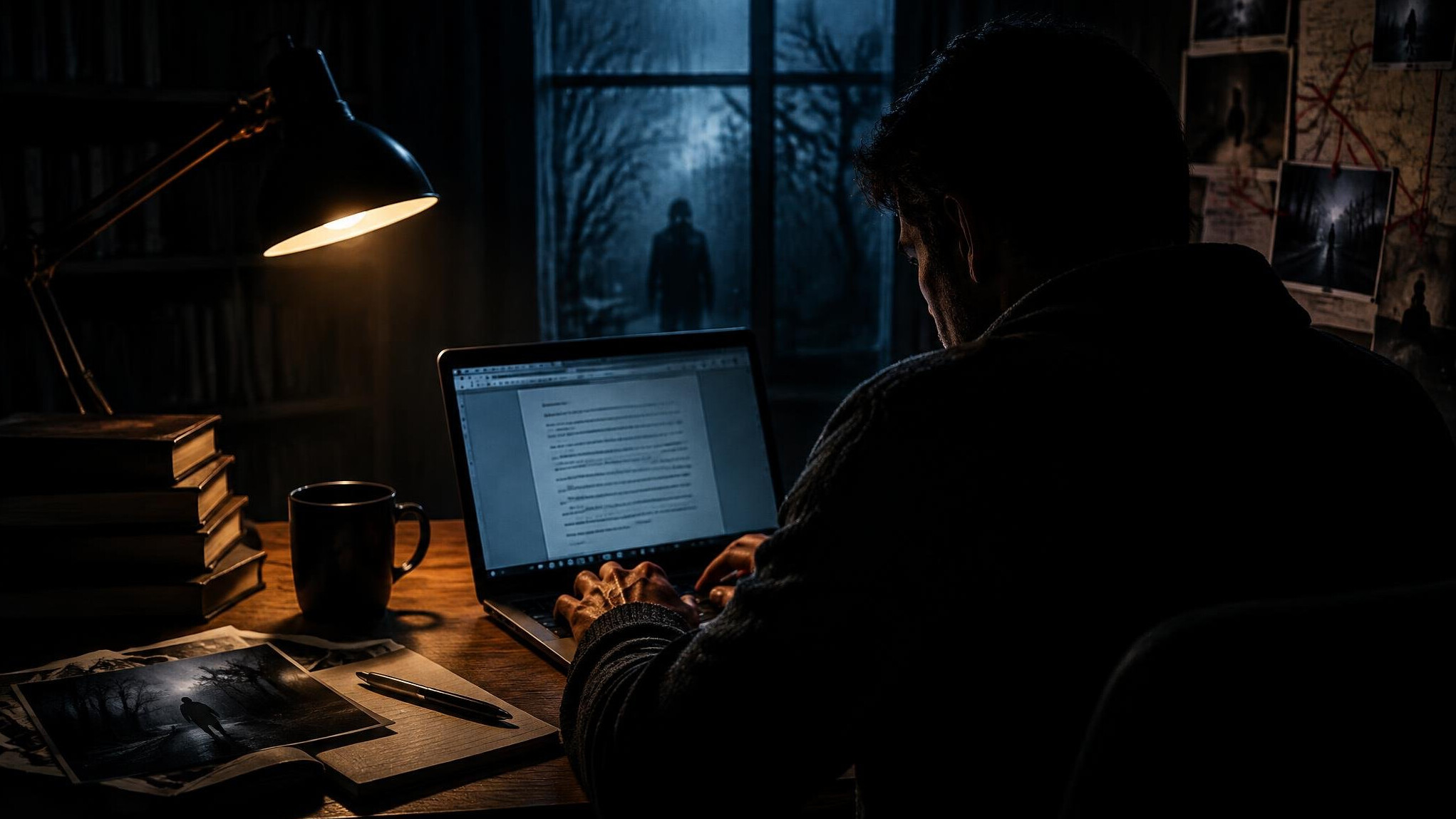 mystery writer at desk